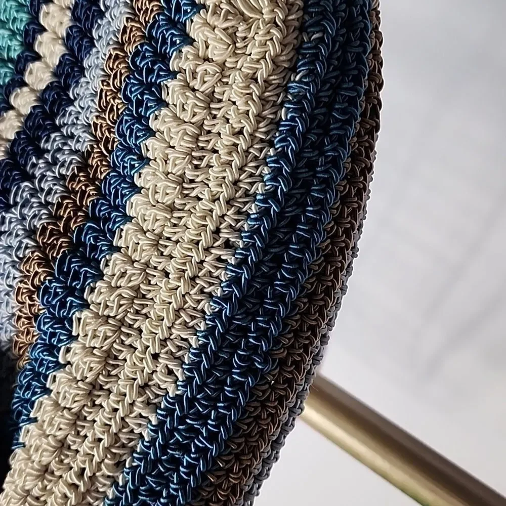 Vintage Crochet Small Crossbody Bag Beachy In Shades Of Blue & Neutral